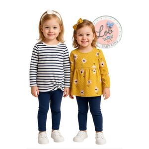 NEW NWT Girls Sz 4 Toddler Navy Blue Pants & Shirts 3 Pc Set CARTER'S